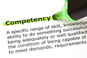 Definition of the word Competency highlighted with green marker.