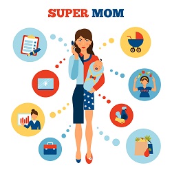 Businesswoman mother concept with flat woman divided in business and parent parts vector illustration